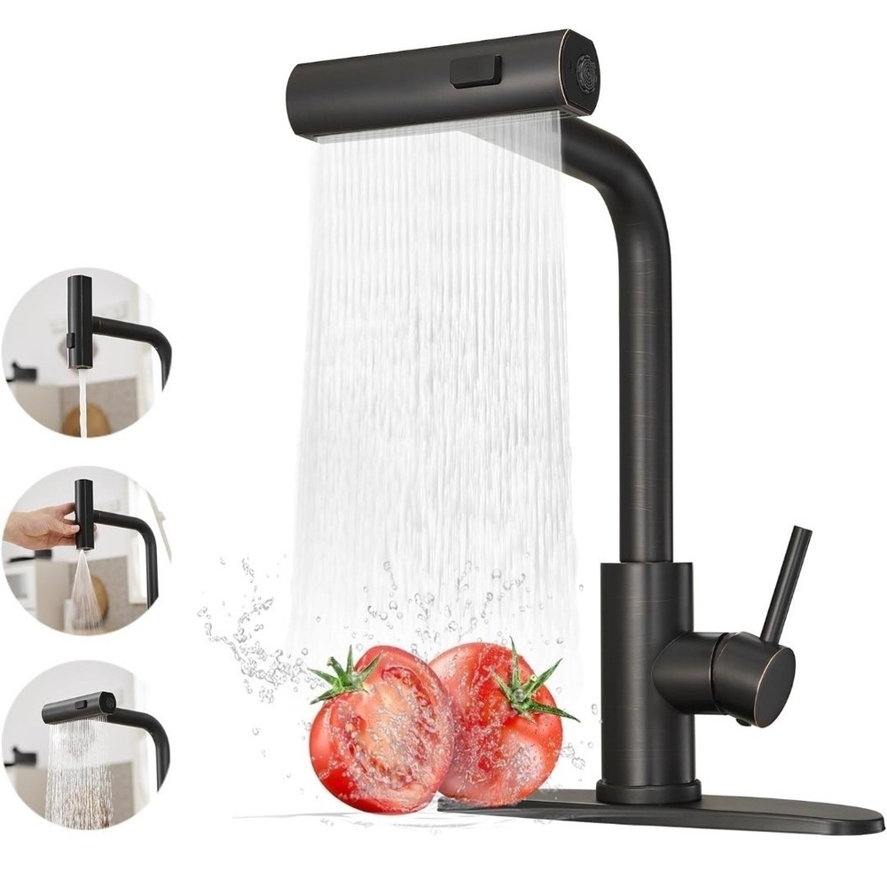 Waterfall Kitchen Faucet with Sprayer Oil Rubbed Bronze 3-Mode Pull Down Deck